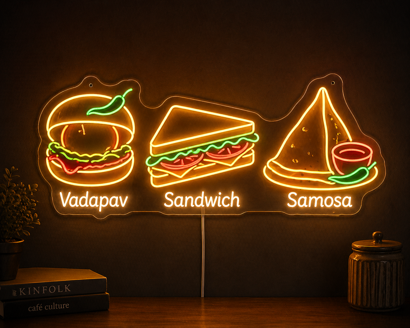 Vadapav Samosa Sandwich Neon Sign