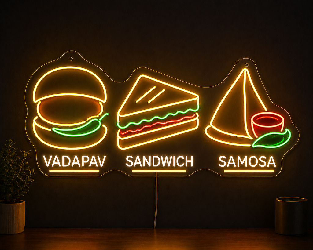 Vadapav Samosa Sandwich Neon Sign